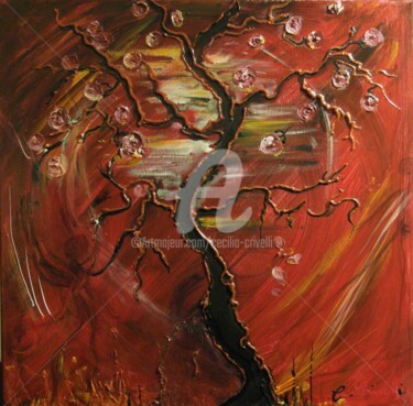 「40/40 arbre-noir-fl…」というタイトルの絵画 Cécilia Crivelliによって, オリジナルのアートワーク, アクリル