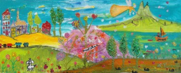 Painting titled "paysage naïf 4  (50…" by Cécilia Crivelli, Original Artwork, Acrylic