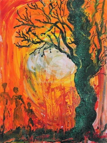 Painting titled "30/40 arbre-tordu" by Cécilia Crivelli, Original Artwork, Acrylic