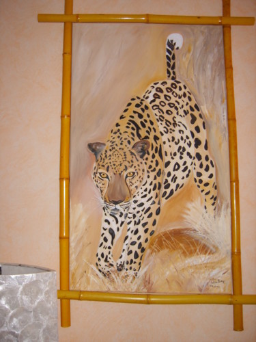 Painting titled "le-jaguar-40x70.jpg" by Cécilia Godeneche, Original Artwork, Oil