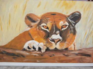 Painting titled "la-lionne-2015.jpg" by Cécilia Godeneche, Original Artwork, Oil