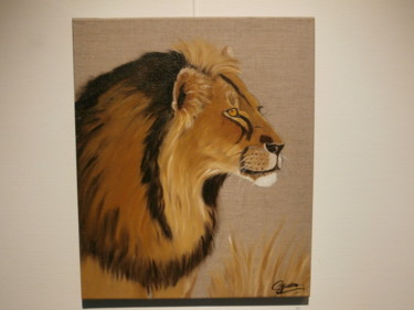 Peinture intitulée "le lion a l’affût" par Cécilia Godeneche, Œuvre d'art originale