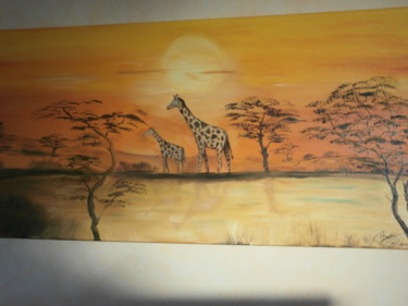 Painting titled "les girafes" by Cécilia Godeneche, Original Artwork, Oil