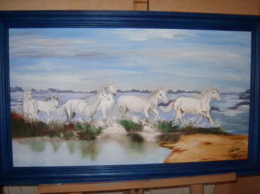 Painting titled "les chevaux" by Cécilia Godeneche, Original Artwork, Oil