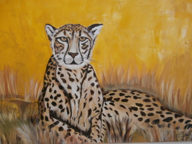 Painting titled "Le guepard" by Cécilia Godeneche, Original Artwork, Oil