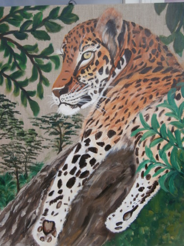 Painting titled "le jaguar" by Cécilia Godeneche, Original Artwork, Oil