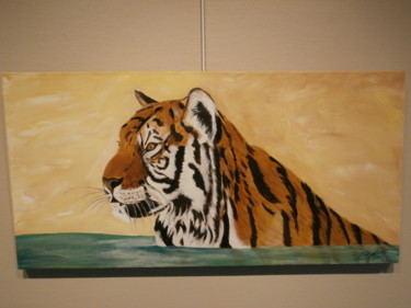 Peinture intitulée "le bain du tigre..." par Cécilia Godeneche, Œuvre d'art originale, Huile