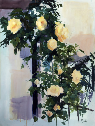 Painting titled "Rosal Amarillo" by Cecilia Marchán, Original Artwork, Oil