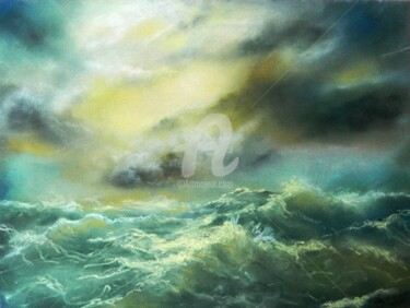 Painting titled "waves.jpg" by Cecilia Melinescu, Original Artwork, Pastel