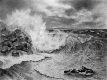 Drawing titled "etude-paysage-marin…" by Cecilia Melinescu, Original Artwork, Pencil