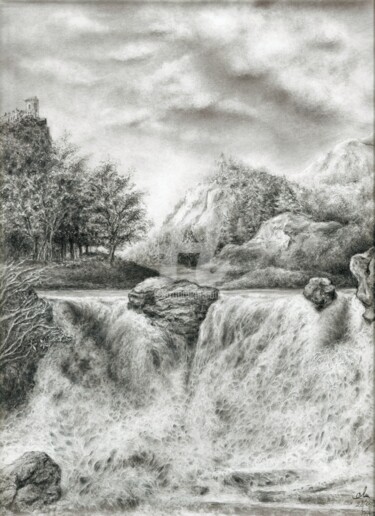 Drawing titled "etude-paysage.jpg" by Cecilia Melinescu, Original Artwork, Pencil