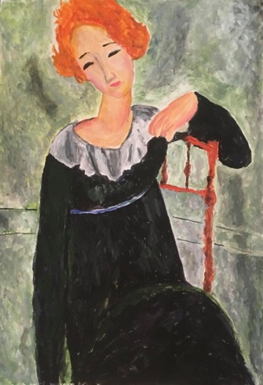 Painting titled "mulher de cabelo ve…" by Cecília Vilas Boas, Original Artwork, Acrylic