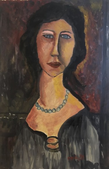 Pittura intitolato "Jeanne com colar -…" da Cecília Vilas Boas, Opera d'arte originale, Acrilico