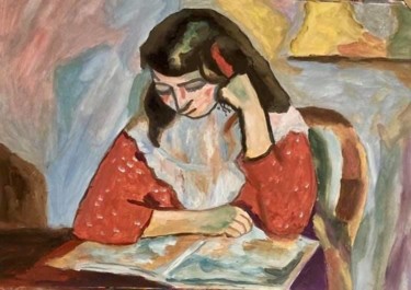 Painting titled "Reader, interpretaç…" by Cecília Vilas Boas, Original Artwork, Oil