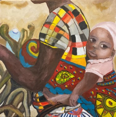 Painting titled "África VI" by Cecília Vilas Boas, Original Artwork, Oil