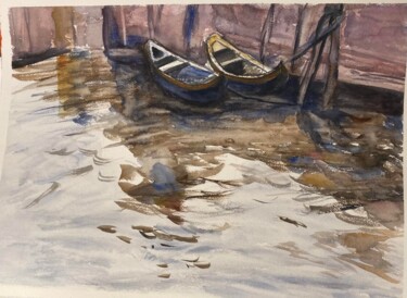 Painting titled "O SILENCIO DO CAIS" by Cecília Vilas Boas, Original Artwork, Watercolor