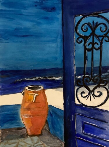 Pintura intitulada "Noite na praia" por Cecília Vilas Boas, Obras de arte originais, Aquarela