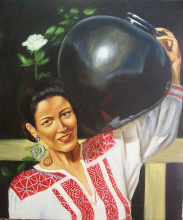 Peinture intitulée "La fille mexicaine" par C Ceballos, Œuvre d'art originale, Huile