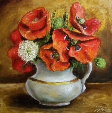 Peinture intitulée "Bouquet de coquelic…" par C Ceballos, Œuvre d'art originale