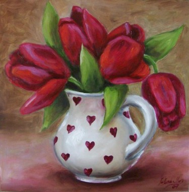 Peinture intitulée "Bouquet de Tulipes" par C Ceballos, Œuvre d'art originale