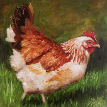 Peinture intitulée "poule" par C Ceballos, Œuvre d'art originale, Huile