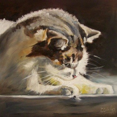 Peinture intitulée "chaton" par C Ceballos, Œuvre d'art originale, Huile