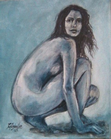 Peinture intitulée "nue en bleu" par C Ceballos, Œuvre d'art originale, Huile