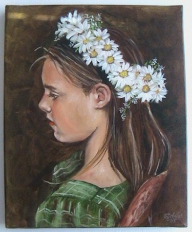 Peinture intitulée "Fille avec fleurs" par C Ceballos, Œuvre d'art originale, Huile