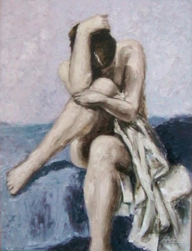 Peinture intitulée "nue en bleu" par C Ceballos, Œuvre d'art originale, Huile