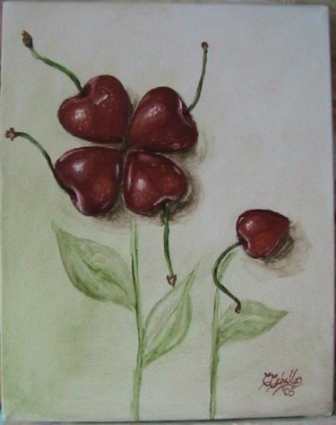 Peinture intitulée "fleur de cerises" par C Ceballos, Œuvre d'art originale, Huile
