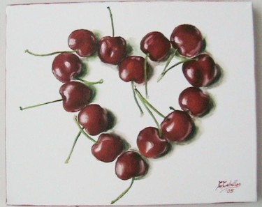 Peinture intitulée "coeur de cerises" par C Ceballos, Œuvre d'art originale, Huile