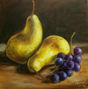 Peinture intitulée "Poires et raisins" par C Ceballos, Œuvre d'art originale, Huile