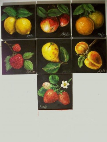 Peinture intitulée "fruits en  miniatur…" par C Ceballos, Œuvre d'art originale, Huile