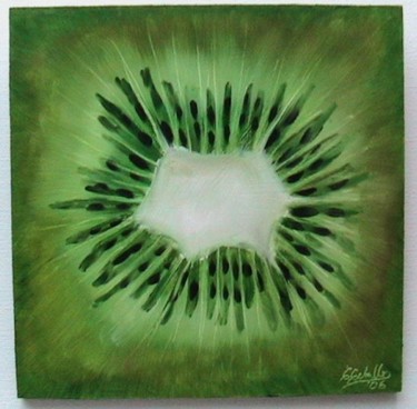 Peinture intitulée "Effet fruits kiwi" par C Ceballos, Œuvre d'art originale, Huile