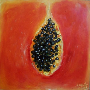 Peinture intitulée "Effet fruit papaye" par C Ceballos, Œuvre d'art originale, Huile