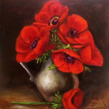 Peinture intitulée "Bouquet d'Anemones" par C Ceballos, Œuvre d'art originale, Huile