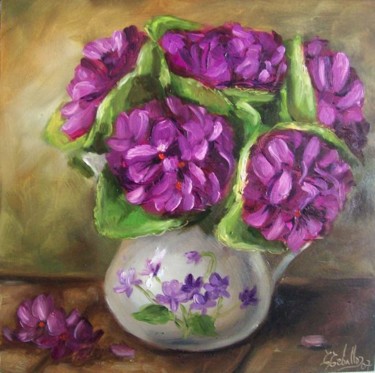 Peinture intitulée "Bouquet de Violettes" par C Ceballos, Œuvre d'art originale, Huile