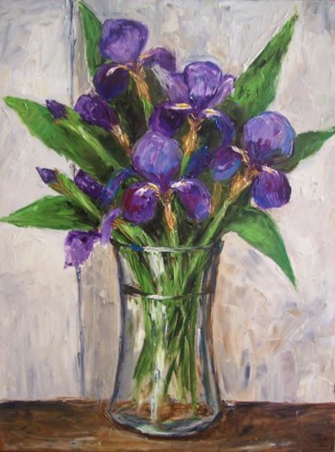 Peinture intitulée "Bouquet d'Iris" par C Ceballos, Œuvre d'art originale, Huile