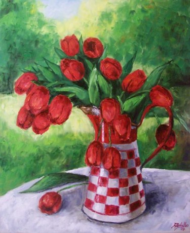 Peinture intitulée "Bouquet de Tulipes" par C Ceballos, Œuvre d'art originale, Huile