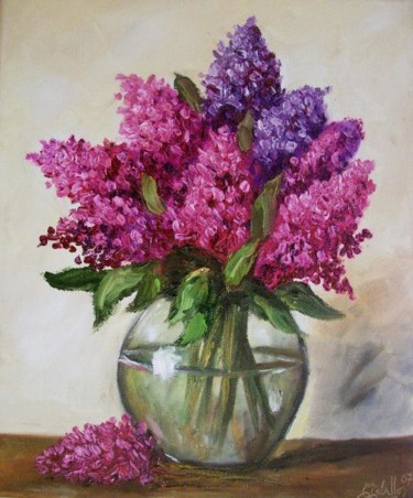 Peinture intitulée "Bouquet de Lilas" par C Ceballos, Œuvre d'art originale, Huile