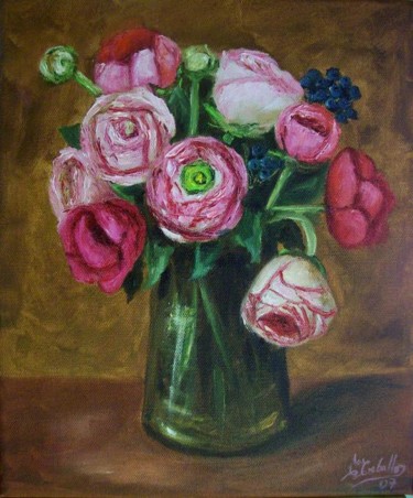 Peinture intitulée "Bouquet de Fleurs" par C Ceballos, Œuvre d'art originale, Huile
