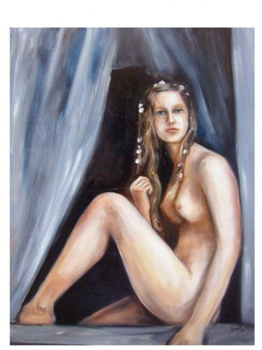 Peinture intitulée "chica en la ventana" par C Ceballos, Œuvre d'art originale, Huile