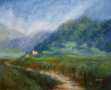 Painting titled "LAS NUBES QUE BAJAN…" by Cecilia Revol Núñez, Original Artwork, Oil