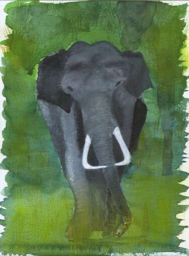 Peinture intitulée "L'éléphant" par Cédric Crémière, Œuvre d'art originale, Aquarelle