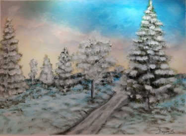 Painting titled "Jour de neige" by Cédric Fayasse, Original Artwork, Acrylic Mounted on Wood Stretcher frame