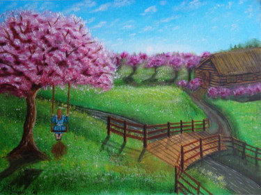 Une journée à la campagne Peinture intitulée "Une journée à la ca…" par Cédric Fayasse, Œuvre d'art originale, Acrylique Monté sur Châssis