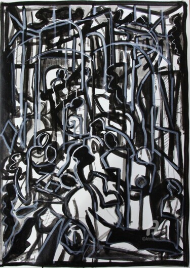 Peinture intitulée ""  noir et blanc "" par Cédric Gaillard, Œuvre d'art originale, Encre