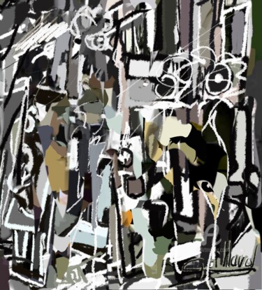 Картина под названием "Garden party 3." - Cédric Gaillard, Подлинное произведение искусства, Масло Установлен на Деревянная…