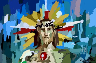 Pintura titulada "Jésus 4" por Cédric Gaillard, Obra de arte original, Oleo Montado en Bastidor de camilla de madera