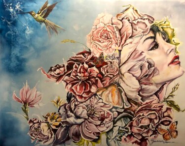 Картина под названием "Blossoming Profile" - Cedric Gournon, Подлинное произведение искусства, Акрил Установлен на Деревянна…